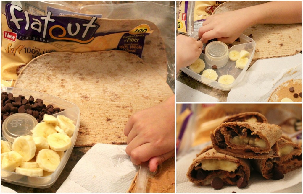 peanutbutter banana roll ups with chocolate chips- healthy snacks for kids- flatout-sams club