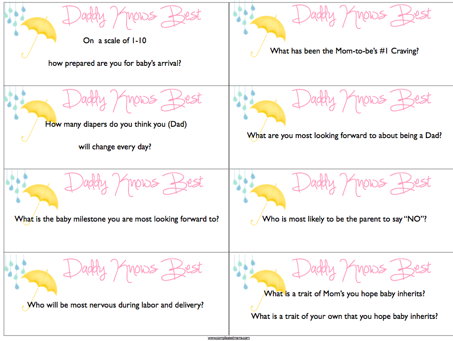 Daddy Knows Best Baby Shower Game Questions