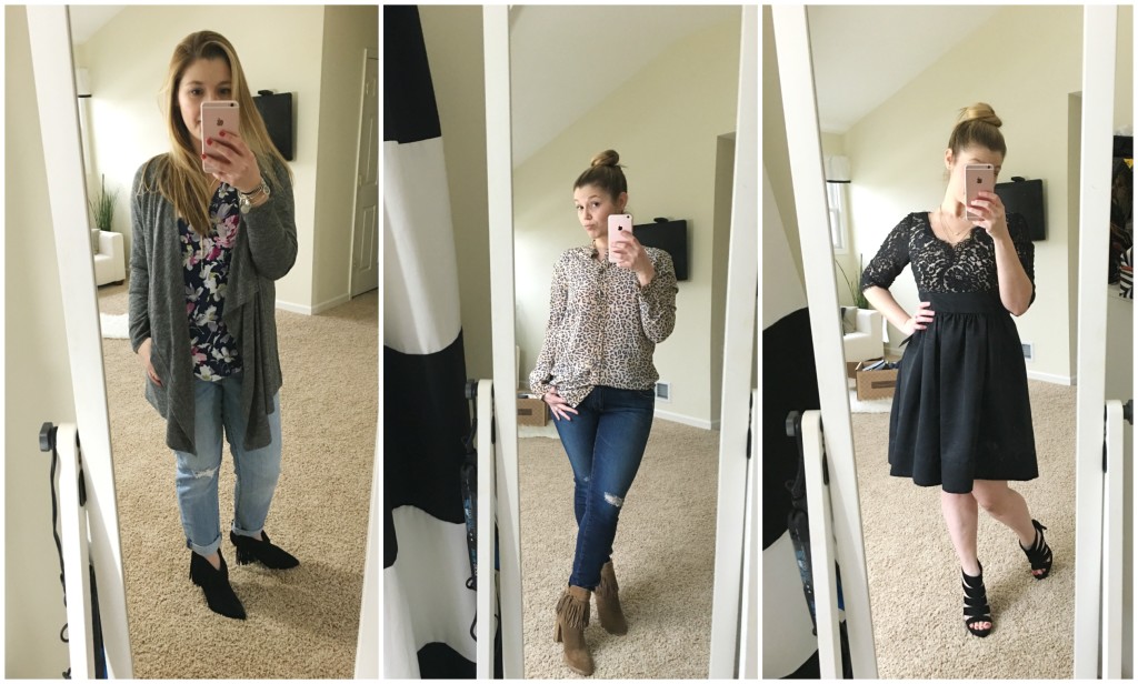 trying on clothes from trunk club